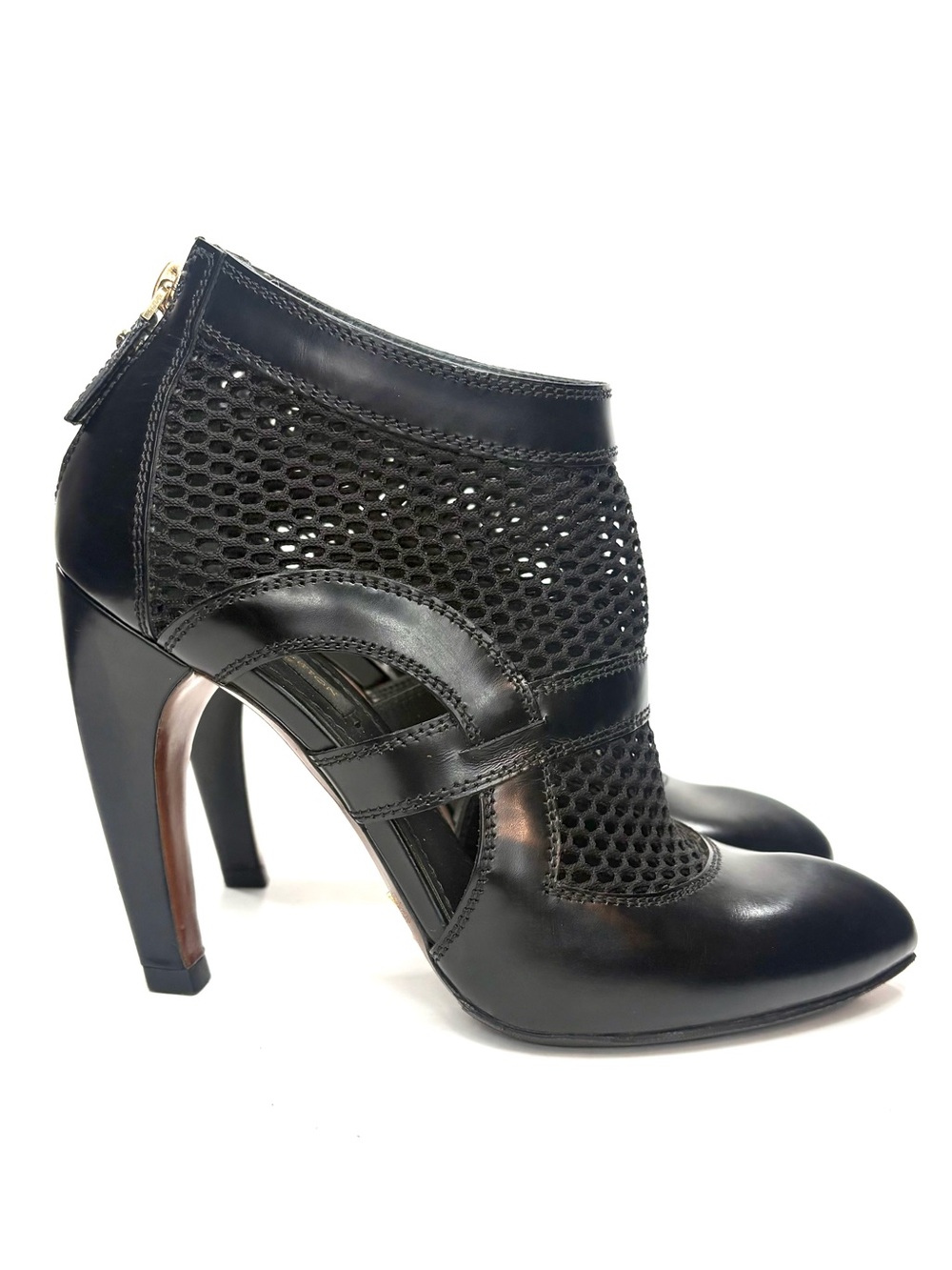 Louis Vuitton Black Leather + Mesh Cutout High Heel Ankle Boots | 37